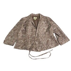 Vintage Ice Silk Top Womens Large Brown Animal Print Wrap Front Blouse Mob Wife